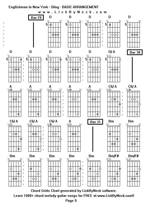 Chord Grids Chart of chord melody fingerstyle guitar song-Englishman In New York - Sting - BASIC ARRANGEMENT,generated by LickByNeck software.